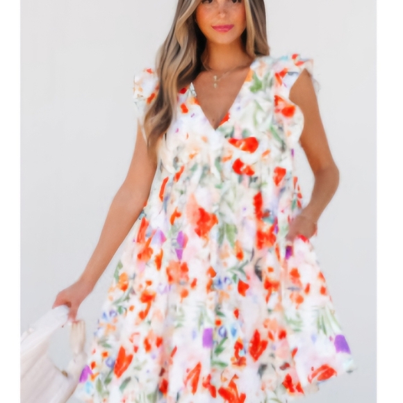 BOUTIQUE NWOT Colorful Floral Ruffle Dress - Picture 1 of 1